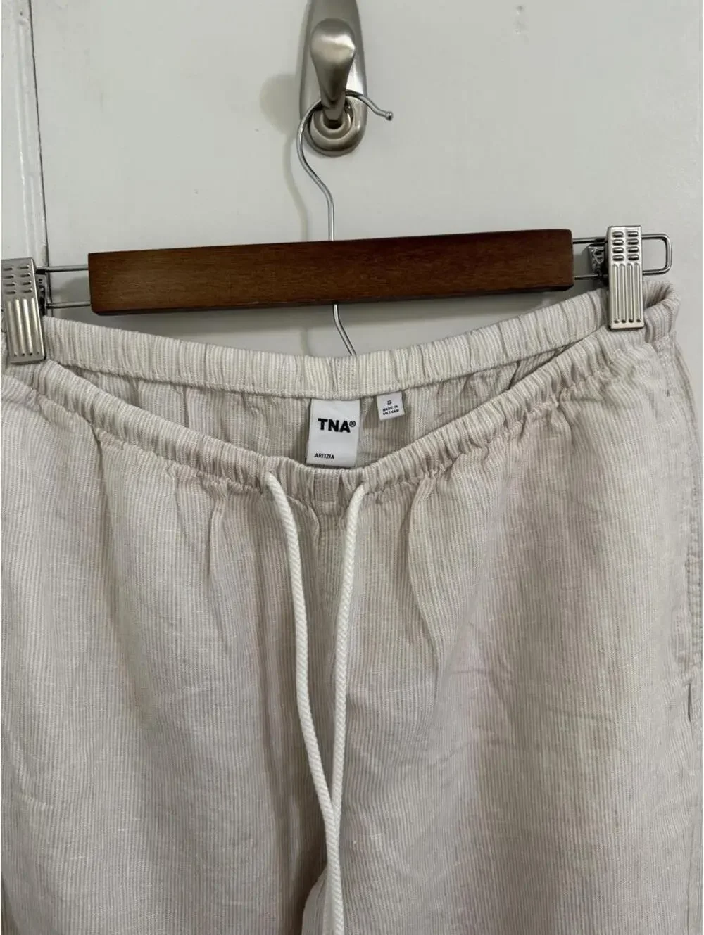 Aritzia TNA Charleston Linen Pants | Stripe Natural Ecru | Size S